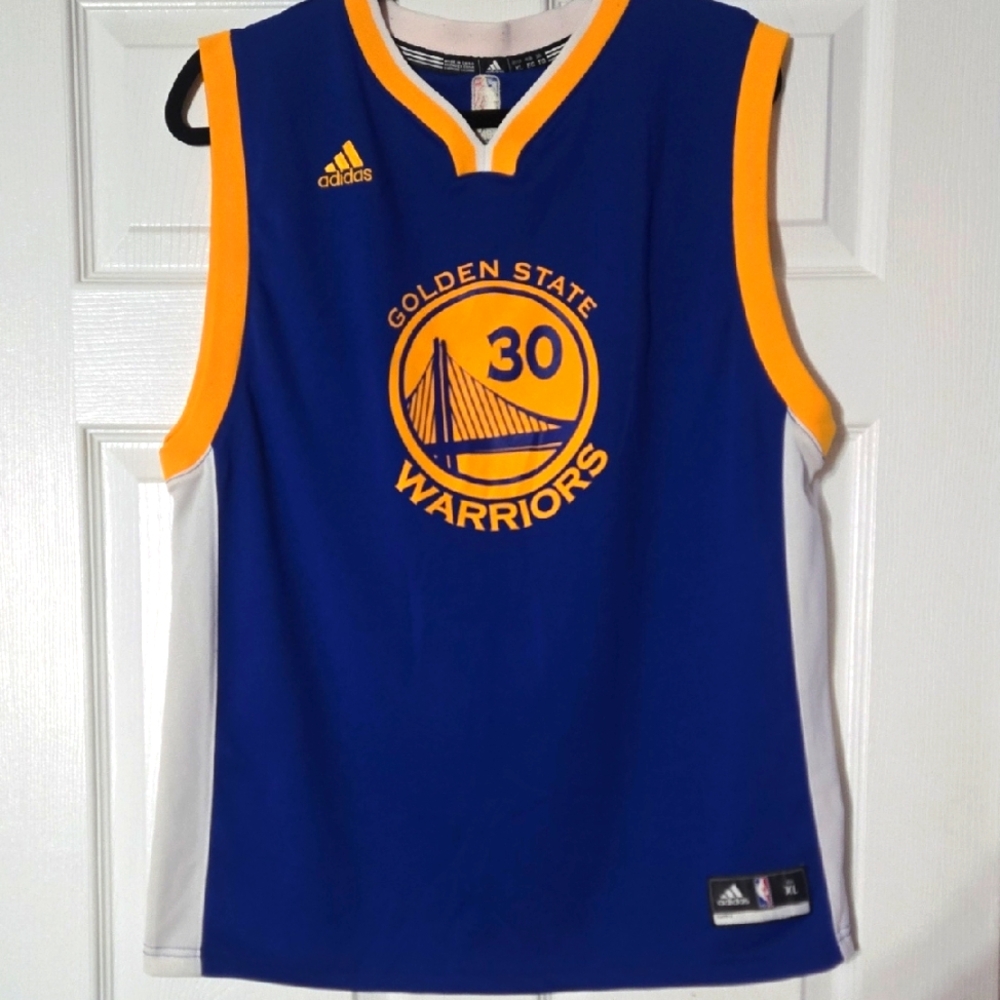 Adidas Blue and Yellow Warriors Jersey Youth XL